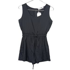 Valeria Amaral Silky Romper Size Small Black Sleeveless Pull On Zippers on Back